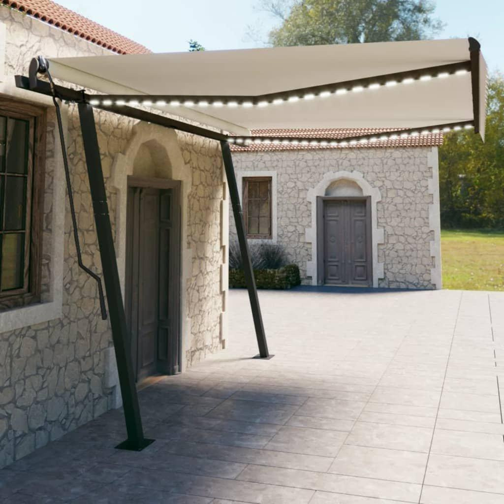 Manual Retractable Awning with LED 4.5x3 m Cream - image 1