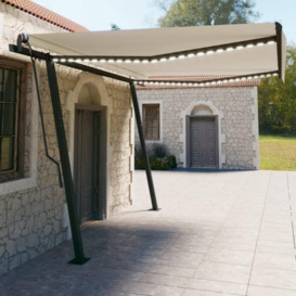 Manual Retractable Awning with LED 4.5x3 m Cream - thumbnail 1