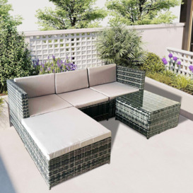 4 Piece Rattan Garden Corner Sofa Set, PE Rattan Garden Furniture Set with Coffee Table, Anti-UV Cushions for Indoor Outdoor Patio (201 x 140 x 62.5cm, Grey) - thumbnail 2