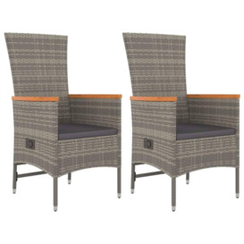 Reclining Garden Chairs with Cushions 2 pcs Grey Poly Rattan - thumbnail 3