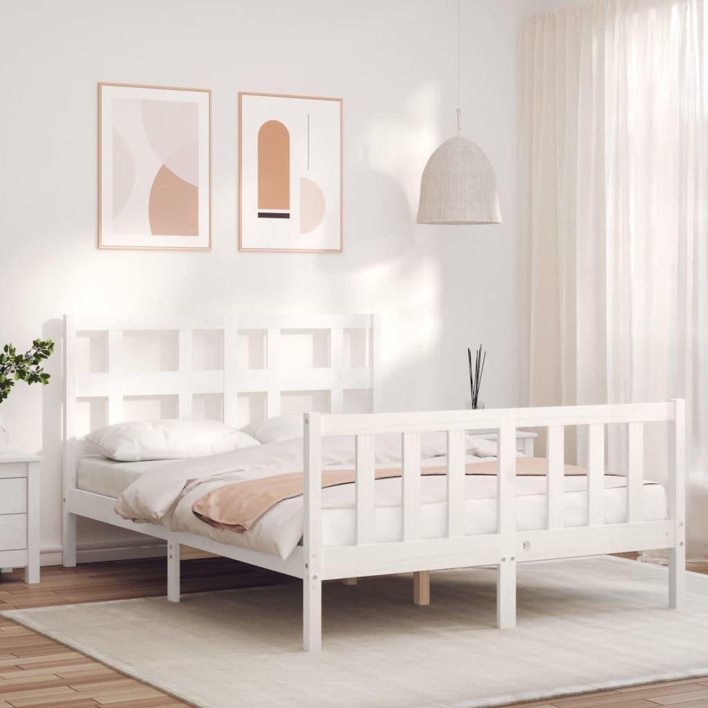 Bed Frame with Headboard White 120x200 cm Solid Wood - image 1