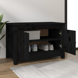 Shoe Cabinet Black 70x38x45.5 cm Solid Wood Pine - thumbnail 3