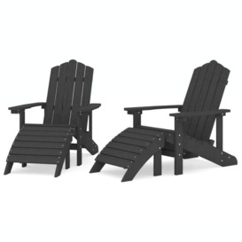 Garden Adirondack Chairs 2 pcs with Footstools HDPE Anthracite - thumbnail 3