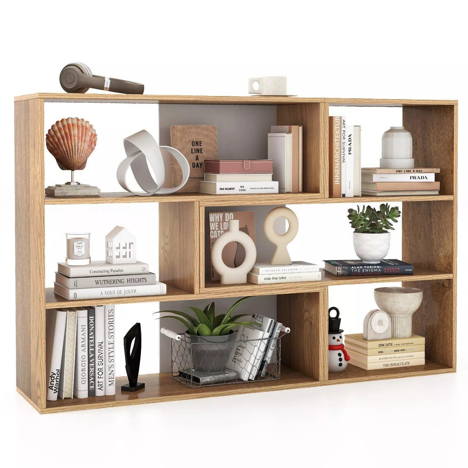 Wooden Storage Bookcase 6 Cube Open Bookshelf Home Office Display Cabinet Rack - image 1