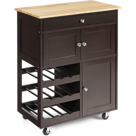 Rolling Kitchen Storage Trolley Cart Cupboard Island Cabinet 3 Tier Wine Rack