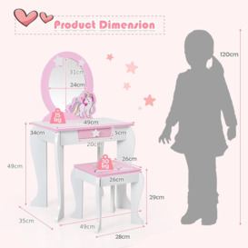 Kids Vanity Table and Chair Set Children Makeup Dressing Table w/ Mirror & Stool - thumbnail 3