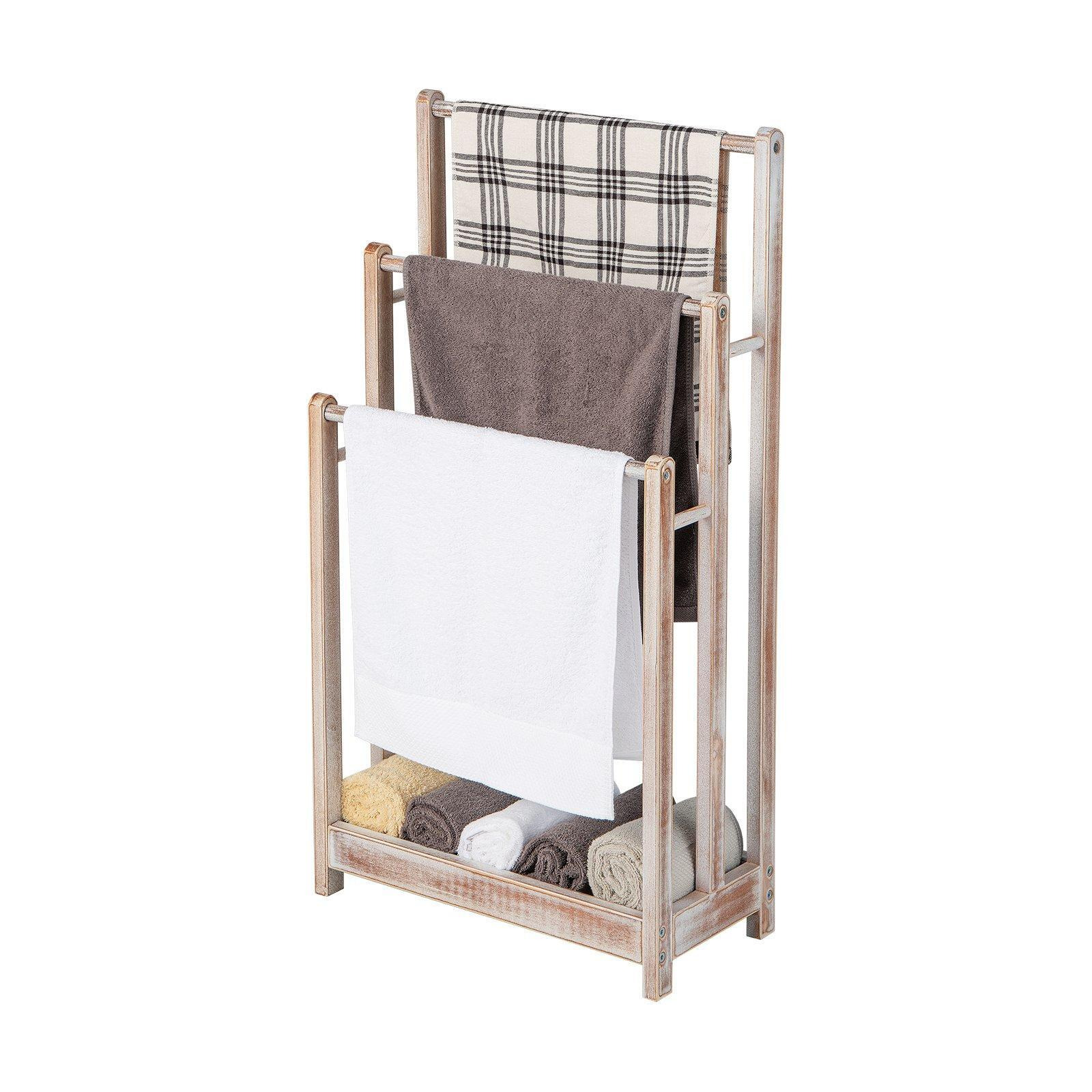 Freestanding 3-tier Wood Towel Rack Bathroom Towel Drying Stand - image 1