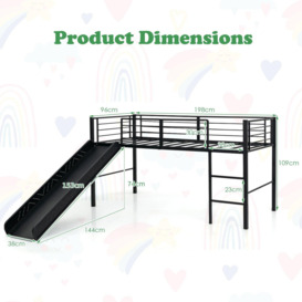 Loft Bed Single Size Kids Ladder Bed Frame w/ Safety Guardrails - thumbnail 2