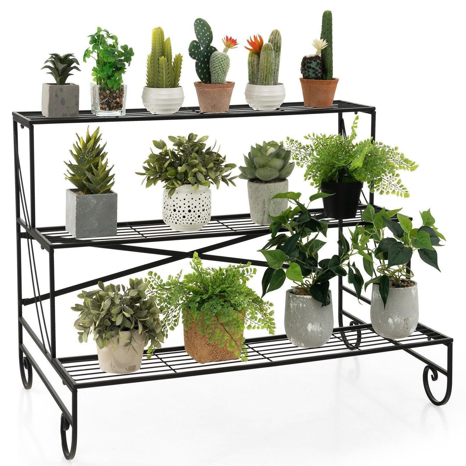 3 Tier Plant Stand Metal Flowers Pot Holder Storage Shelf Ladder Plants Display - image 1