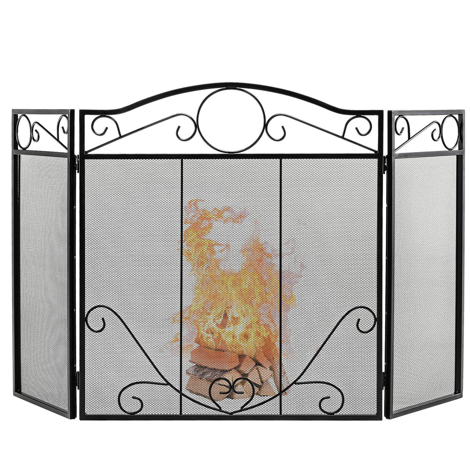 3-Panel Fireplace Screen Folding Decorative Spark Guard Freestanding Safe Fence - image 1