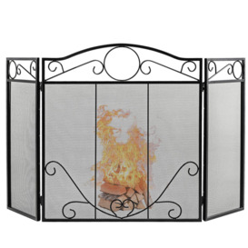 3-Panel Fireplace Screen Folding Decorative Spark Guard Freestanding Safe Fence - thumbnail 1