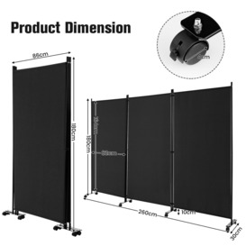 3 Panel Room Divider on Wheels Rolling Privacy Screens Portable Freestanding - thumbnail 2