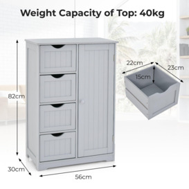 Bathroom Floor Cabinet Storage Cupboard Organizer W/Adjustable Shelf & 4 Drawers - thumbnail 2