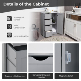 Bathroom Floor Cabinet Storage Cupboard Organizer W/Adjustable Shelf & 4 Drawers - thumbnail 3