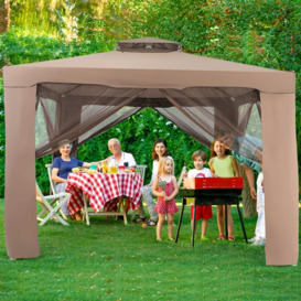 3m x 3m Outdoor Gazebo Pavilion Canopy Tent with Zipped Mesh Side Wall - thumbnail 3