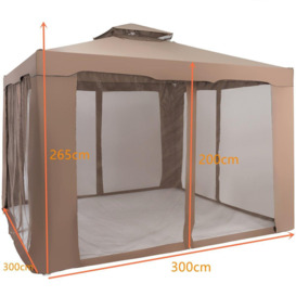 3m x 3m Outdoor Gazebo Pavilion Canopy Tent with Zipped Mesh Side Wall - thumbnail 2