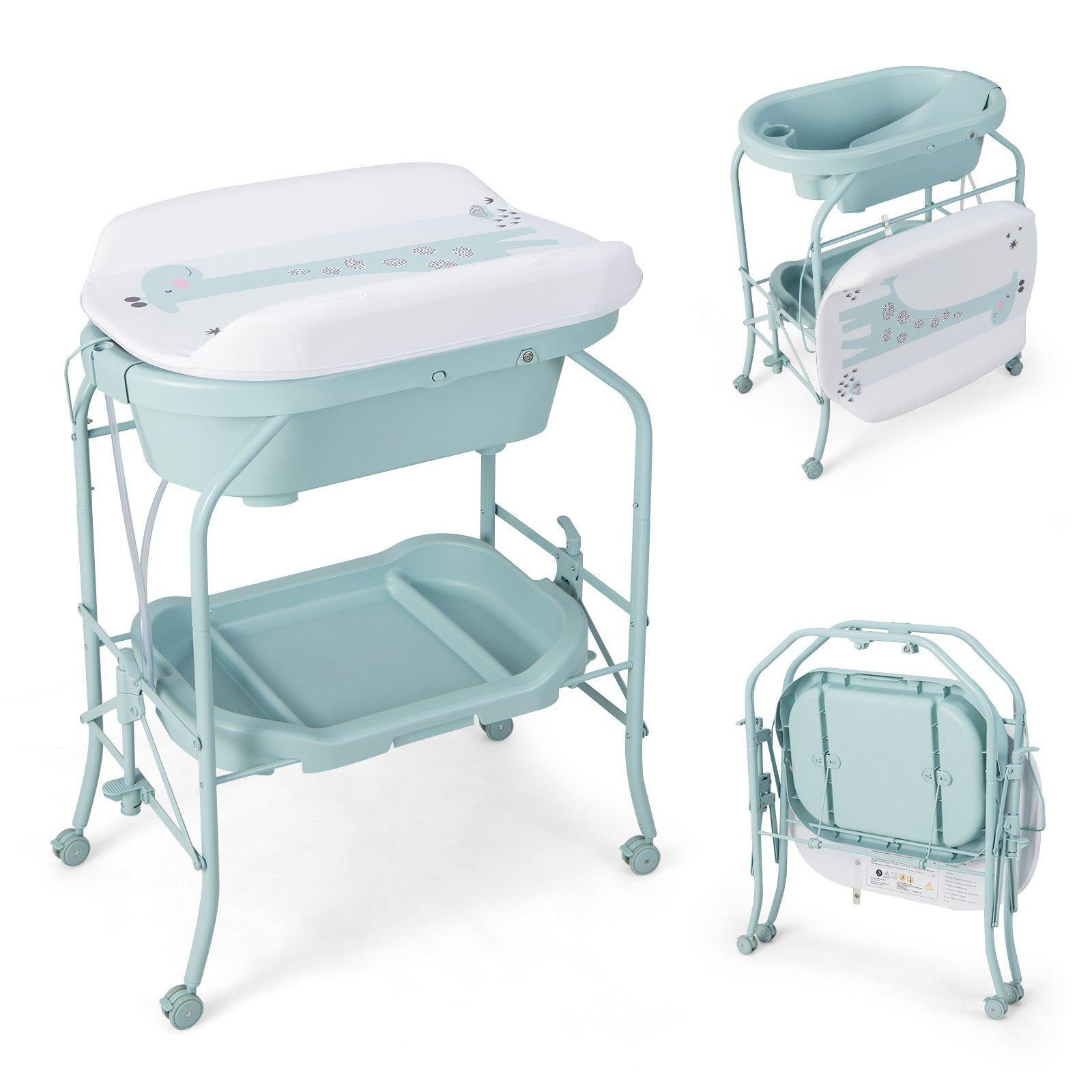 Baby Changing Table with Bathtub Folding Infant Diaper Changing Nursery Station - image 1