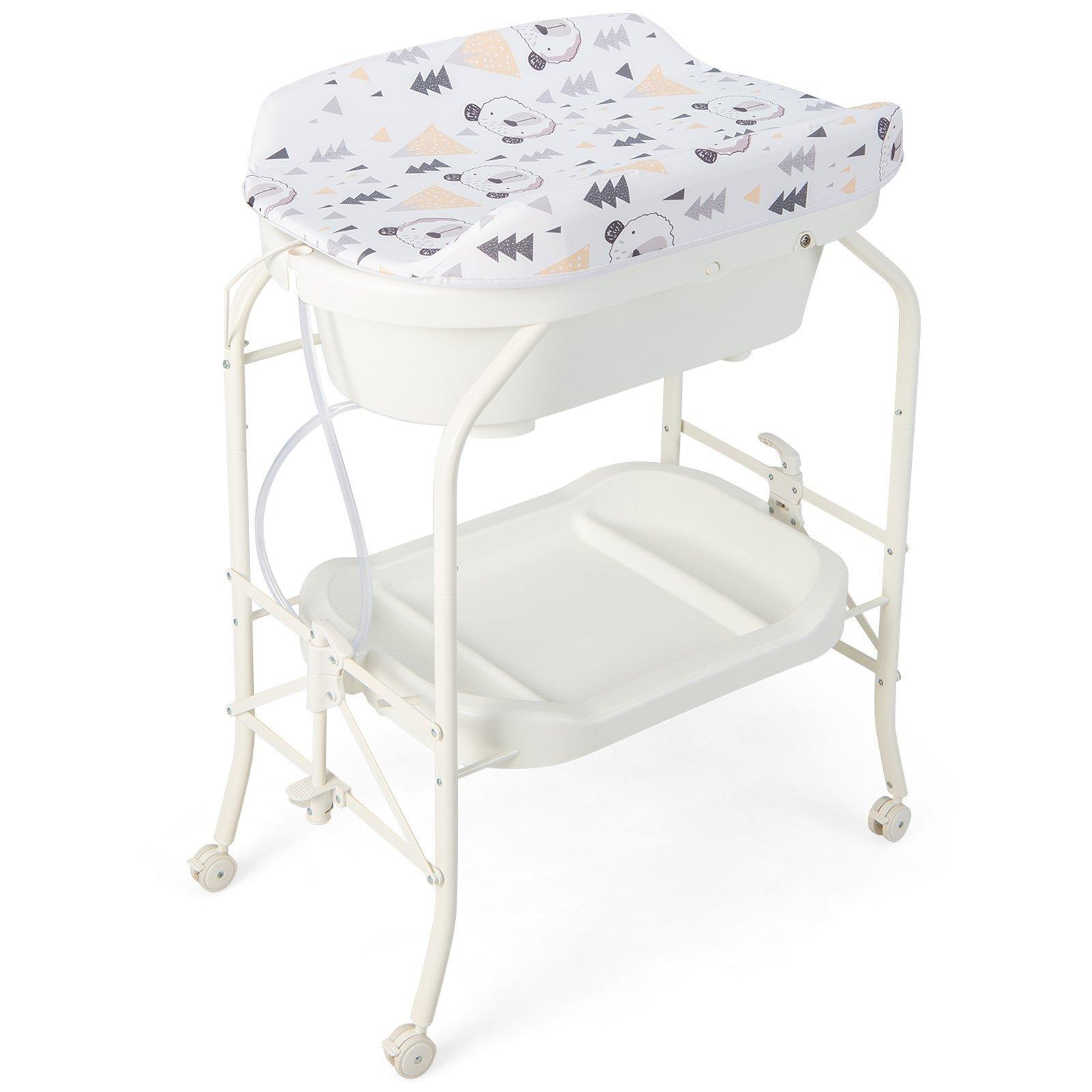 Baby Changing Table with Bathtub Folding Infant Diaper Changing Nursery Station - image 1