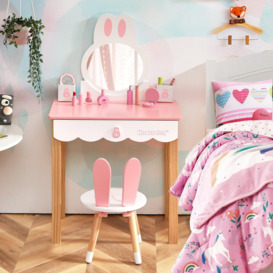 Kids Vanity Table and Chair Set Pretend Makeup Dressing Table W/ Mirror & Drawer - thumbnail 3