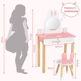 Kids Vanity Table and Chair Set Pretend Makeup Dressing Table W/ Mirror & Drawer - thumbnail 2