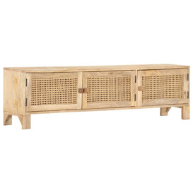 TV Cabinet 140x30x40 cm Solid Mango Wood and Natural Cane - thumbnail 1