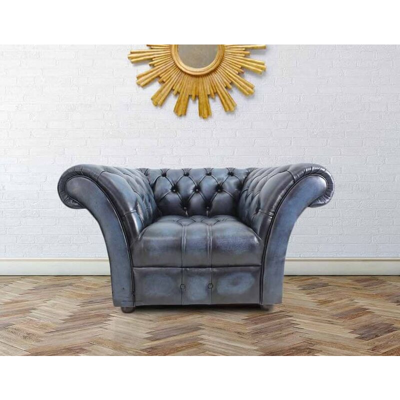 Chesterfield Balmoral Armchair Buttoned Seat Antique Blue&hellip