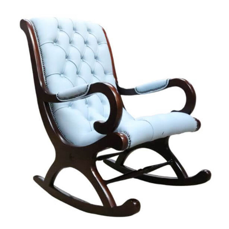 Chesterfield York Slipper Rocking Chair Parlour Blue Leather