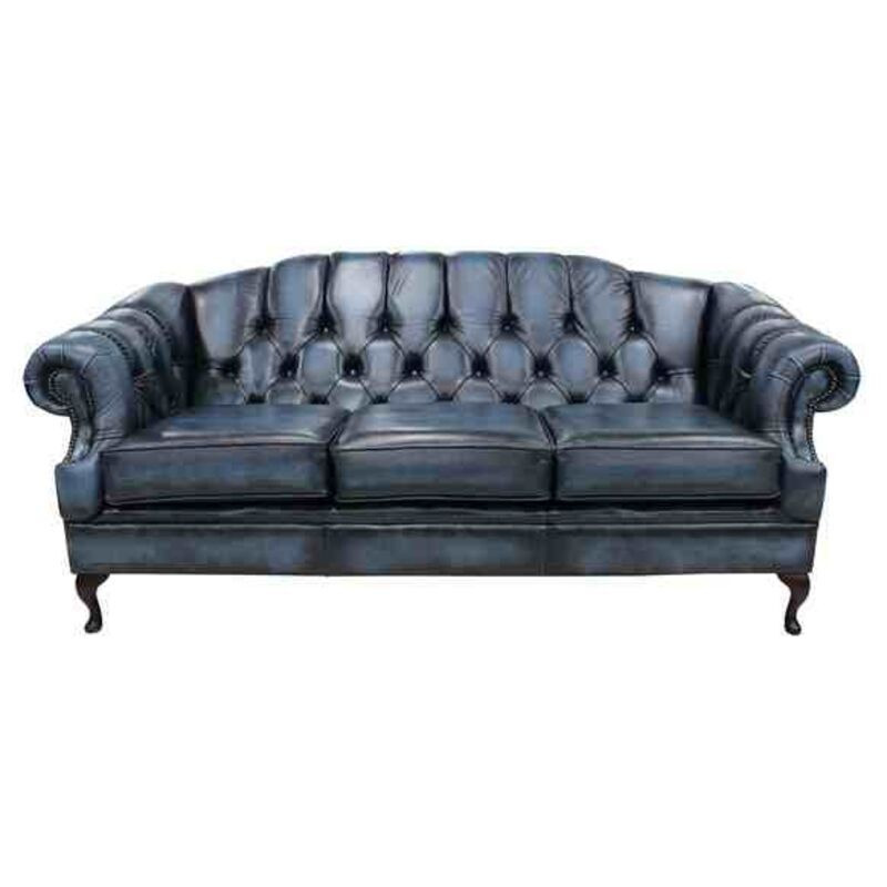 Antique Blue Chesterfield Victoria 3 Seater Leather Sofa Settee
