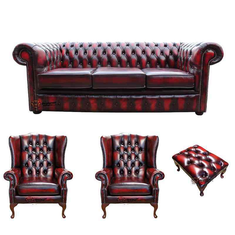 Chesterfield 3 Seater Sofa + 2 x Mallory Wing Chair + Footstool&hellip