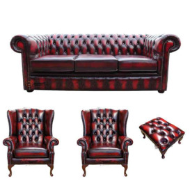 Chesterfield 3 Seater Sofa + 2 x Mallory Wing Chair + Footstool&amphellip