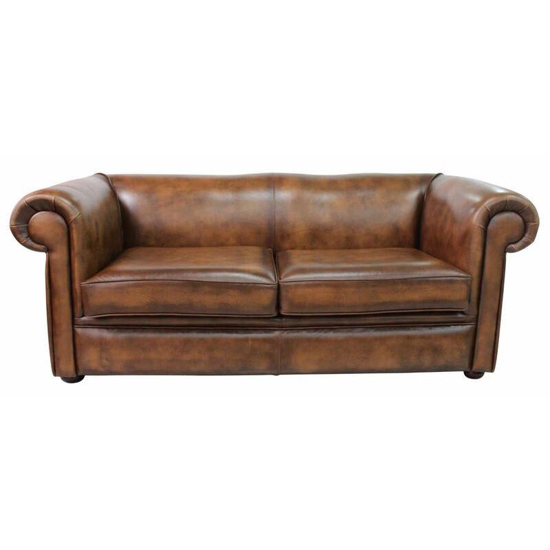 Chesterfield 1930's 3 Seater Settee Antique Tan Leather Sofa