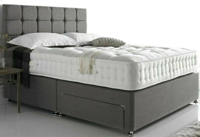 Premium Grey Linen Fabric 5ft King Size Divan Bed Base only - image 1