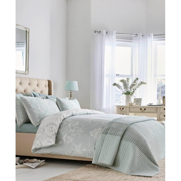 Laura Ashley Josette Duck Egg Duvet Set - Single, Cotton - White/Green/Blue, Single/Double/King/Super King