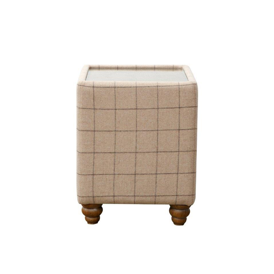 Downtown Boxer Side Table in Leather & Beige Wool With Glass Top
