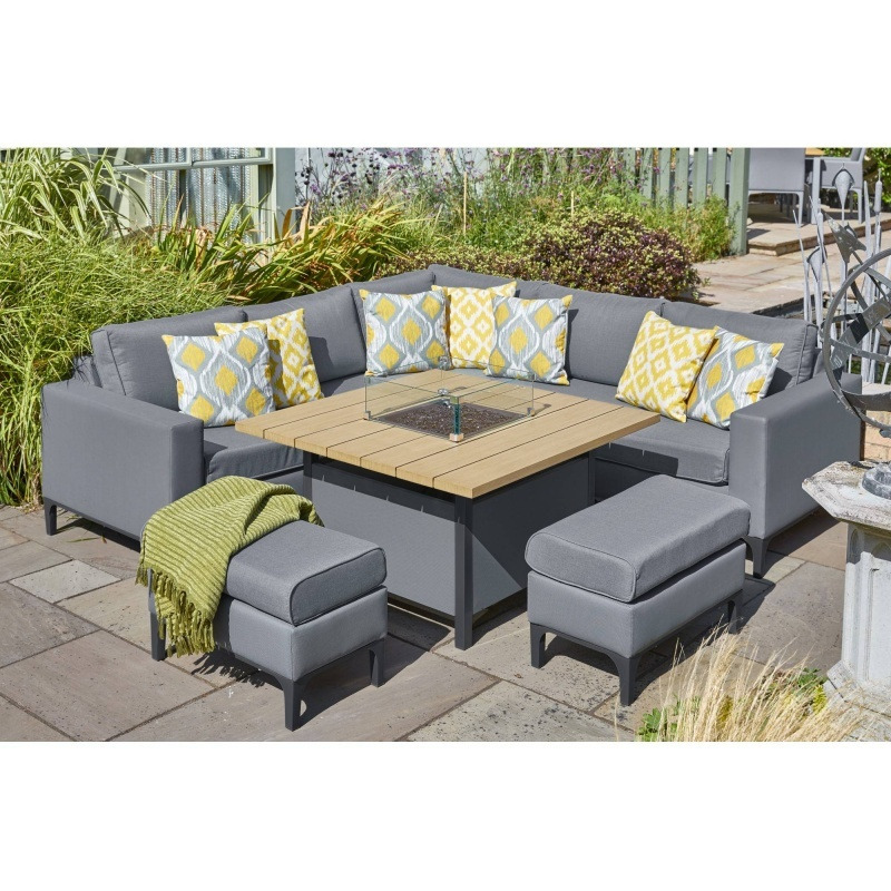 LG Outdoor Stockholm Garden Dining Set, Fully Upholstered, Firepit, Wood, Corner, Modular