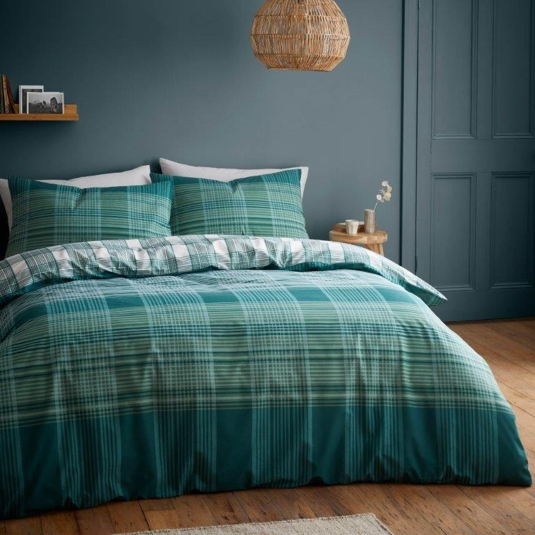 "Catherine Lansfield Roxburgh Kelso Green Duvet Set - Single, Tartan Check, [""Single"",""Double"",""King""]"