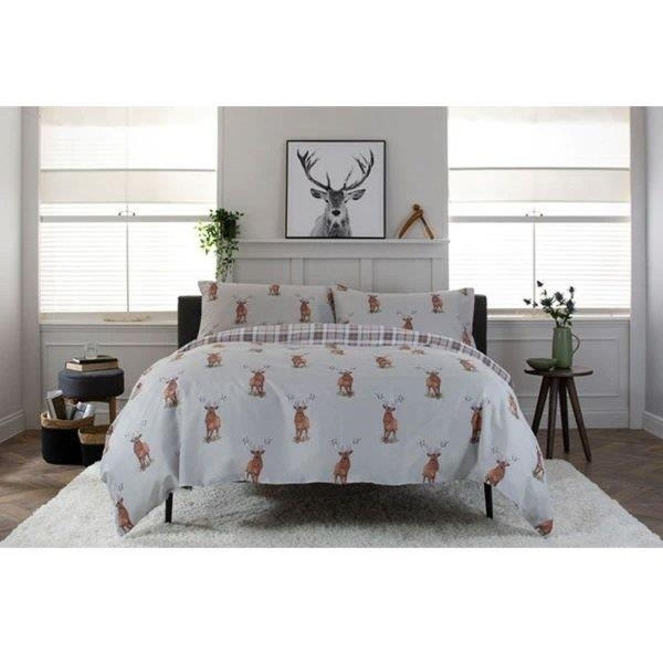 Deyongs Glencoe Stags White Duvet Set - King, Cotton, Check