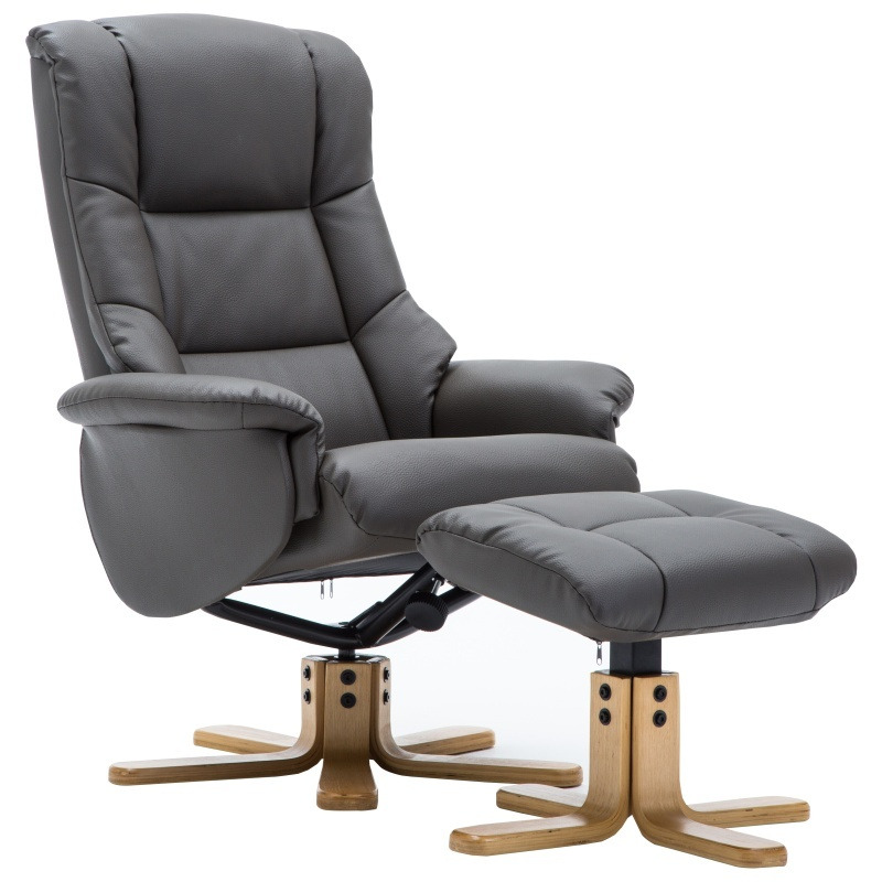 Downtown Utopia Recliner Chair and Stool Set - Charcoal Plush