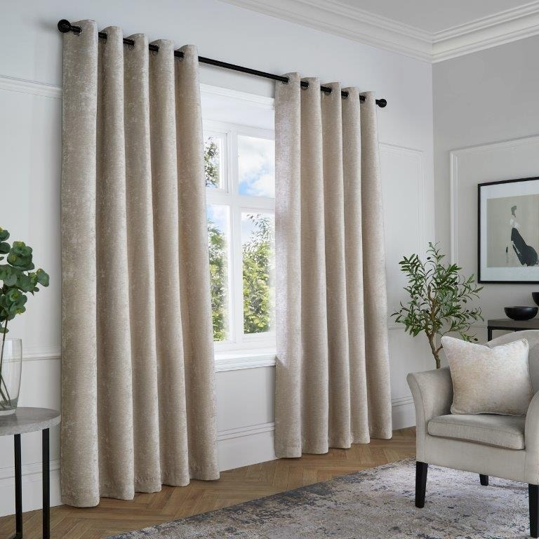 Curtina Textured Chenille Eyelet Curtains - Natural - 90x90 229 x 229cm,  Cotton, 90x90 (229 x 229cm) by Downtown