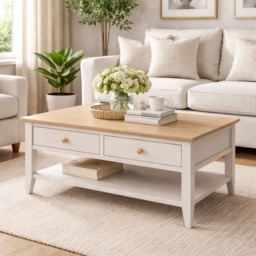 Caldecott 2 Drawer Coffee Table - Light Oak/Stone Grey