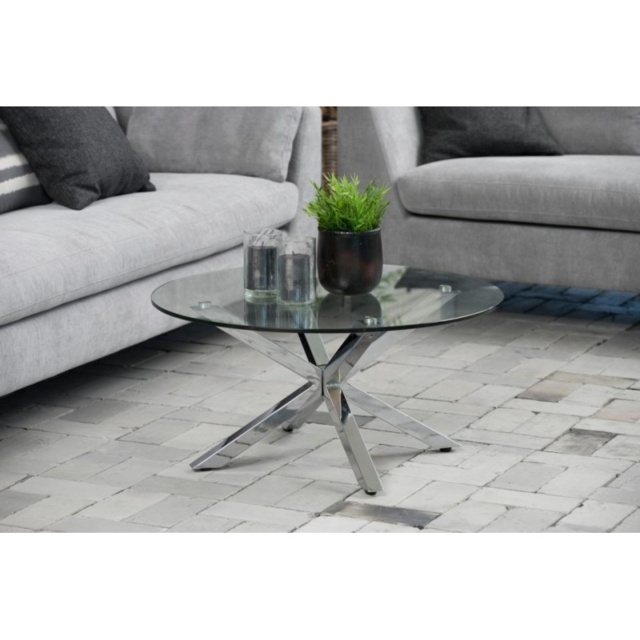Heaven Round Glass Coffee Table With Chrome Base - image 1