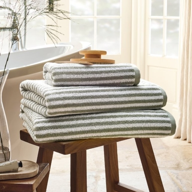 Christy Portobello Stripe Cotton Towel - Sage - Bath Sheet - image 1