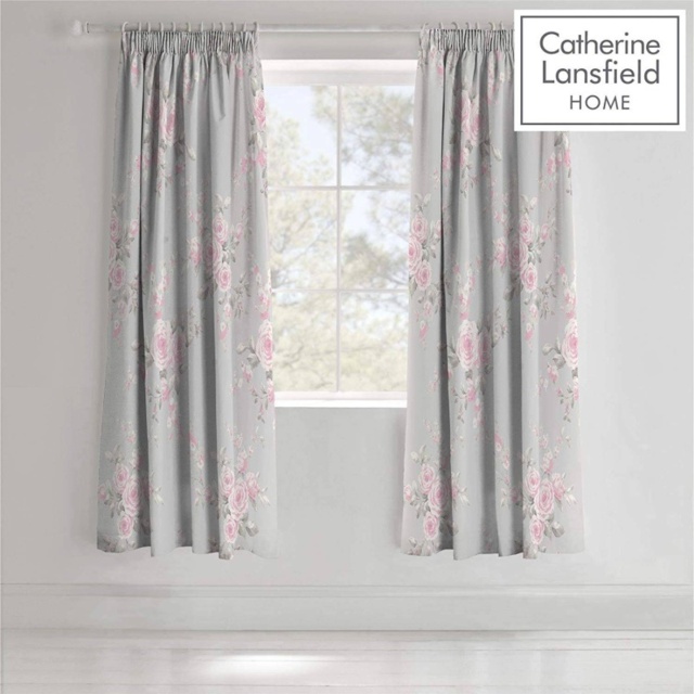 Catherine Lansfield Canterbury Pencil Pleat Curtains - Grey 66 x 72 - 66x72 - image 1
