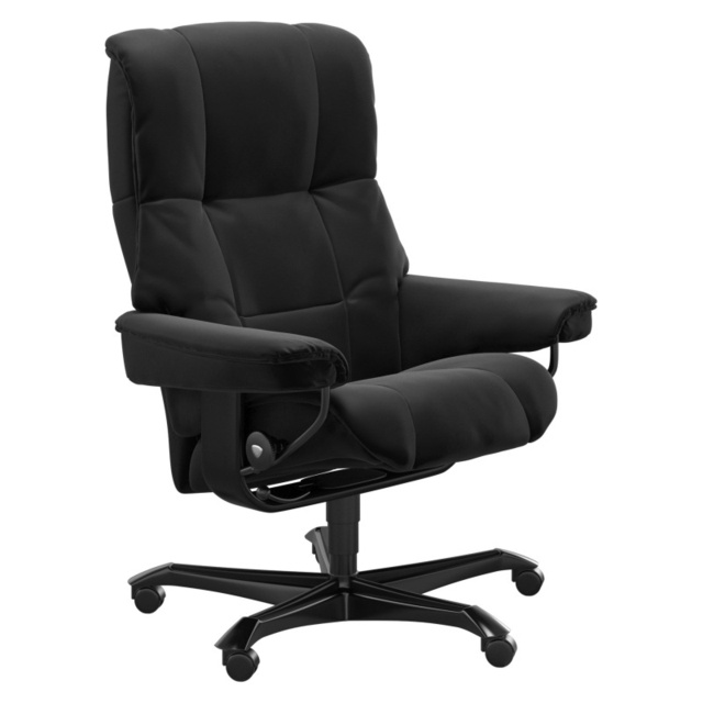 Stressless Mayfair Medium Office Chair in Paloma Black Leather with Black Wood Base - image 1