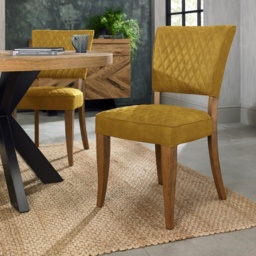 Winnipeg Rustic Oak Dining Chair Pair With Diamond Stitched Seat/Back - Dark Grey Fabric - thumbnail 5