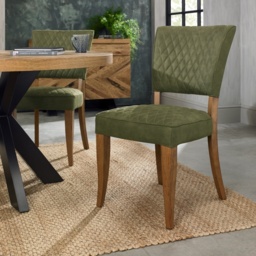 Winnipeg Rustic Oak Dining Chair Pair With Diamond Stitched Seat/Back - Dark Grey Fabric - thumbnail 4