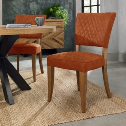 Winnipeg Rustic Oak Dining Chair Pair With Diamond Stitched Seat/Back - Dark Grey Fabric - thumbnail 6