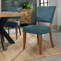 Winnipeg Rustic Oak Dining Chair Pair With Diamond Stitched Seat/Back - Dark Grey Fabric - thumbnail 3