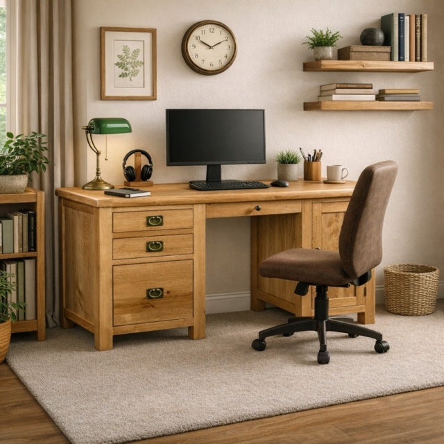 Ascot Rustic Oak Double Desk - image 1
