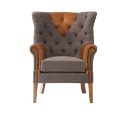 Yale Wing Armchair in Tweed with Tan Leather Trims - thumbnail 2